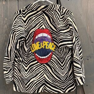 Zebra Print Corduroy Jacket with Love & Peace Patch